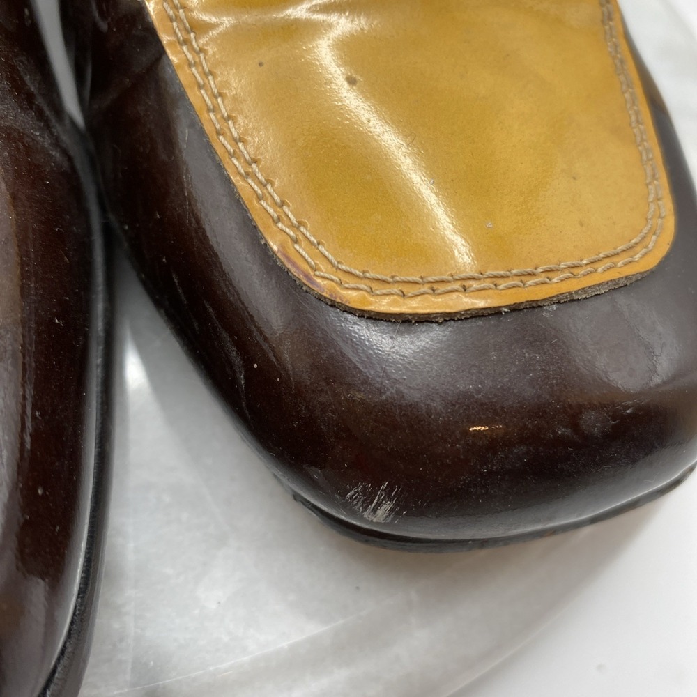 Father and Son Loafers Men's 19.5D Patent Leather Brown / Yellow Dress Shoes - Picture 15 of 16
